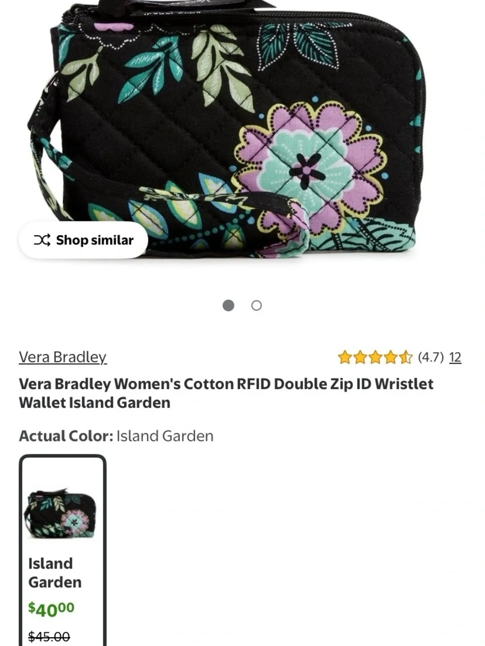 Vera Bradley Cotton RFID Double Zip ID Wristlet - Blue Floral